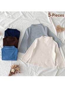 Loomiva Set 3 Potong Baju Bayi Laki-laki Warna Polos, Bahan Rajut Lembut, Leher Bulat, Lengan Panjang, Model Pullover - MultiWarna - View 5