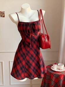 Comfortcana Rochie mini cu bretele și carouri pentru femei