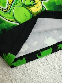 2件套男婴像素恐龙夜光印花长袖睡衣套装，修身款，冬季恐龙图案格子睡衣家居服，男婴夜光睡衣，恐龙睡衣，小男孩恐龙睡衣 - 黑色 - 查看 6