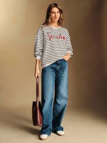 Écloséra 女士休闲撞色字母刺绣圆领宽松长袖卫衣，春秋季百搭单品 - 彩色 - 查看 7