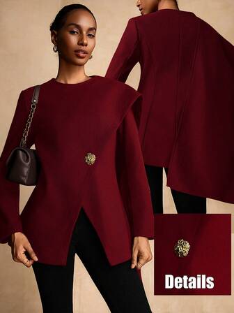 SHEIN Veneréa Damväst med spänne och metallspänne, omlottkrage, elegant lyxig vinter