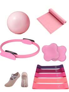 11套瑜伽和普拉提锻炼套装 - 家用女性健身器材 - 包括臀部阻力带拉伸器、迷你普拉提瑜伽球、瑜伽袜、拉伸带、力量训练片、瑜伽护膝垫。适合在家锻炼腿部、手臂和大腿等部位。 - 彩色 - 查看 2
