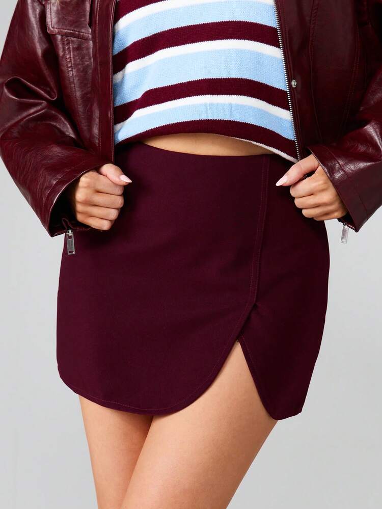 MISSGUIDED Minifalda asimétrica con detalle de abertura lateral, de gamuza, para otoño e invierno