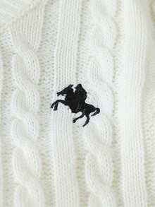 SHEIN Genkimix Kids 2pcs/Set Toddler Girls' Fashion V-Neck Vintage Cable Knit Sweater Top With Black Horse Embroidery Paired With Matching Knit Skirt, Casual Sporty Style, Comfortable And Smooth Texture, Suitable For Autumn/Winter Girl Knit Set Girls Sweater Dress Girl Clothes Autumn And Winter Clothes Girl S Spring And Autumn Dress Autumn And Winter Young Girls Dressse Girls Clothes Autumn And Winter Autumn And Winter Girls Dress Girl Spring And Autumn Dress - White - View 6