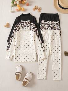 2pcs/Set Young Girls Casual Long Sleeve T-Shirt And Pants Set - Multicolor - View 1