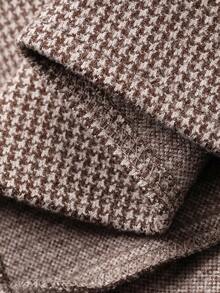 DAZY Women's Houndstooth Stand Collar Cardigan And Long Skirt 2 Pieces Casual Set - Khaki - View 7