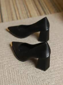 Zapatos de tacón alto de primavera y otoño negros con punta fina, versátiles, de moda, con estilo sexy, antideslizantes y sin puntera, Zapatos de tacón de mujer - Negro - Ver 2