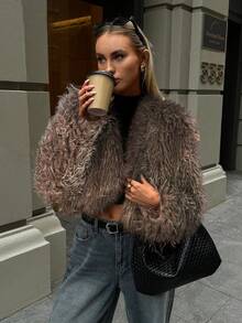 Aloruh Abrigo corto de mujer de piel sintética elegante y sexy, para otoño/invierno