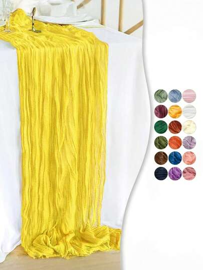 Stunning Pleated Chiffon Table Runner | Boho Balinese Decor For Weddings & Bridal Showers | Sunshine Yellow Holiday Party Cover | Choose Size 90*180/300/400cm