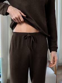 EURMUSE Cotton Men'S Ribbed Knit Homewear Set - Brown - View 5