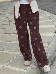 Vivie Lora Women's Geometric Print Loose Wide Leg Pants - Brown - View 5
