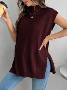 SHEIN 孕妇休闲纯色立领侧开衩针织背心