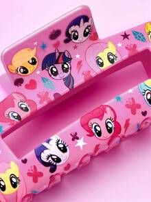 My Little Pony X SHEIN Kẹp tóc cỡ lớn màu hồng ngọt ngào, kiểu dáng thời trang, in hình kỳ lân hoạt hình dễ thương, thích hợp để tạo kiểu tóc đẹp, là món quà ý tưởng tuyệt vời. - Hồng - Xem 4