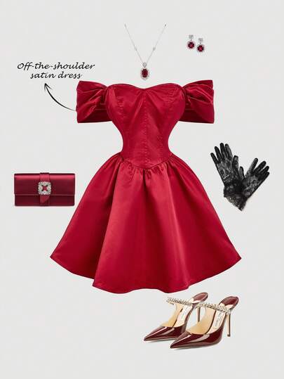 SHEIN MOD Women's Burgundy Off Shoulder Tie-Up Waist Midi Dress,Winter Dress, Fall Dresses For Women, New Year Dress, Party Dress, Elegant Dresses, Formal Dress, Prom Dress, Sequin Dress, Women's , Thanksgiving Outfits, Christmas Dress, Elegant, Sequin Dress, Wedding Guest Dress For Women, Satin Dress,