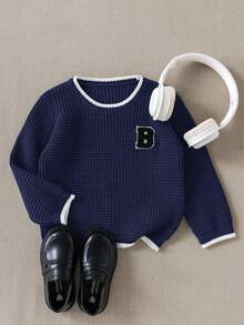 PrepCrw Baby Boy Collegiate Style Letter Embroidered Pullover Sweater
