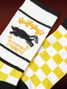 HARRY POTTER X SHEIN 1 Pair Women's Casual College Style Checkerboard Animal Pattern Contrast Color Mid-Calf Socks