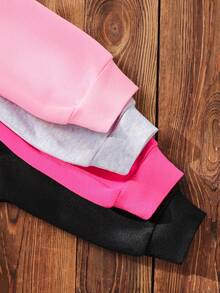 SHEIN Emery Rose Kids 4件套女童纯色保暖长袖卫衣，秋冬季百搭姐妹装卫衣套装，少女纯色卫衣，青少年可爱纯色卫衣 - 玫紅色 - 查看 4