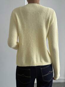 DAZY 女士圆领度假风长袖休闲针织开衫 Y2k - 黃色 - 查看 4