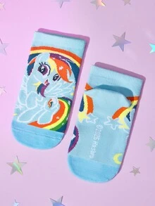 My Little Pony X SHEIN 3 Pairs Girls Cotton Soft & Breathable Moisture-Wicking Kids Short Socks Colorful Cute Cartoon Pattern Ankle Socks Reinforced Toe & Heel For Durability All Seasons All-Match School & Outdoor Summer Winter,Twilight Sparkle&Pinkie Pie&Rainbow Dash,Purple&Pink&Blue,Unicorn,Gift Ideas - Multicolor - View 6