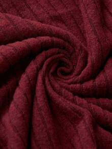 EMERY ROSE 大码女式纯色圆领落肩长袖休闲罗纹T恤 - 酒紅色 - 查看 7