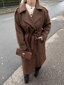 Jeta Ari 女式仿麂皮绒翻领休闲长款常规夹克，秋季 - 咖啡棕 - 查看 3