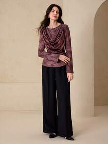 Graceveil Chemise élégante à manches longues pour femmes, col à volants, taille froncée, imprimé rose bordeaux, pour sorties et rendez-vous, automne/hiver - Rouge foncé - Voir 4