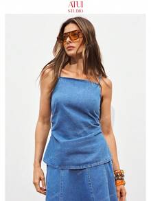 ATUI Studio Women's Casual Washed Denim Camisole Top, Summer