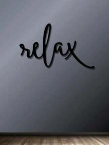 1 pieza Decoración artística Palabra "Relax" de metal negro - Letrero decorativo moderno para baño - Decoración colgante para baño - Escultura de pared de hierro para decoración del hogar, decoración de habitación, decoración de pared, regalo de cumpleaños y graduación - Multicolor - Ver 4