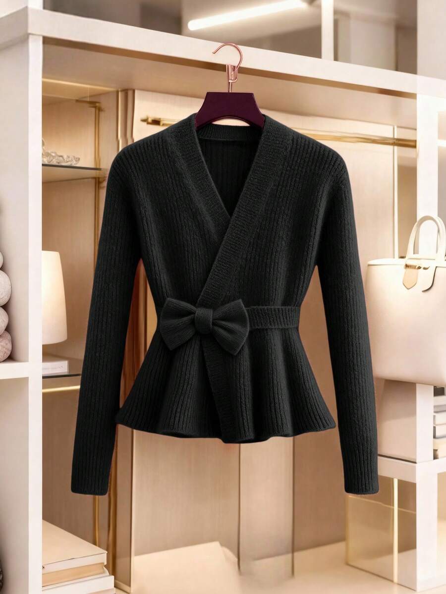GlowEve Atasan Sweater Rajut Serbaguna Berwarna-warni yang Modis dan Terbaru - Hitam - View 1