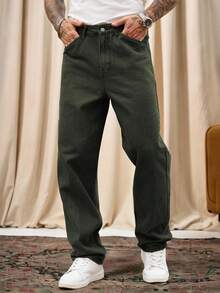 RivetRise 男士休闲宽松口袋牛仔裤 - 軍綠色 - 查看 2