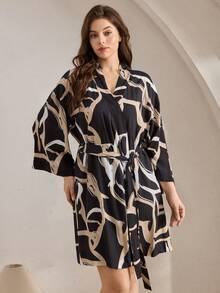 Ocili Bata cómoda y casual de talla grande con patrón abstracto suave, elegante y confortable para el otoño e invierno - Multicolor - Ver 5