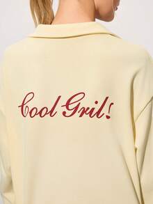 CourtClass Women's Autumn/Winter Polo Collar Personalized Slogan Heart Print Loose V-Neck Sports Casual Daily Tennis Sweatshirt Women Long Sleeve Tennis Top - Apricot - View 4