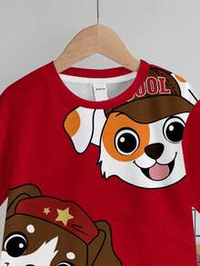 Bubblio 2pcs PUPPIES Kids Graphic Casual Crew Neck Short Sleeve T-Shirt And Shorts Set, Suitable For Summer - Multicolor - View 4