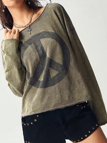 Bohemela 女士休闲纯色针织圆领长袖宽松T恤 - 橄欖綠 - 查看 3