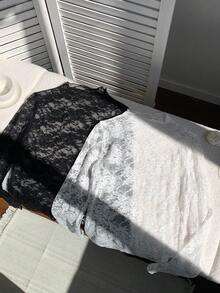 Comfortcana 两件套加大码女式蕾丝衬衫，黑白配色，百搭，适合秋冬季穿着 - 黑與白 - 查看 2