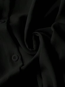 SHEIN LUNE Áo sơ mi nữ tay dài cài nút phía trước, dáng rộng, thường ngày, ngày lễ, áo cánh chắp vá cỡ lớn - màu đen - Xem 5