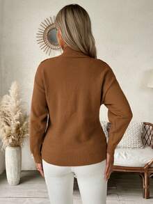 SHEIN Sweater Hamil Lengan Panjang Kerah Tegak Elegan dengan Lubang-lubang - Coklat - View 2