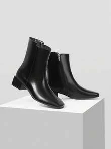 MOTF 侧拉链奢华时尚方头短靴 - 黑色 - 查看 9