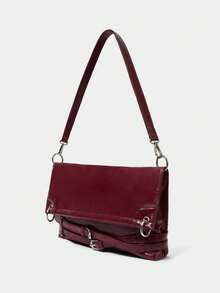 SHECARRY PU LEATHER WOMEN'S SHOULDER BAG RETRO  WINE RED  FOR PARTY - Burgundy - View 3