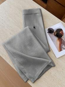 Elamini 女式休闲百搭户外白色刺绣长款系带针织毛衣裤 - 淺灰色 - 查看 3