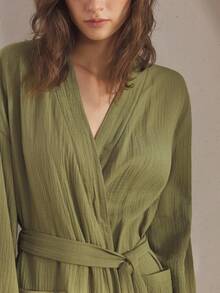 Ocili 舒适棉质柔软睡袍，女士睡衣，温暖舒适，秋冬季佳选 - 墨綠色 - 查看 7