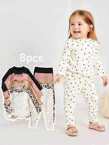10pcs Baby Girl Polka Dot Print Long Sleeve T-Shirt Set, Cute & Versatile, Autumn/Winter