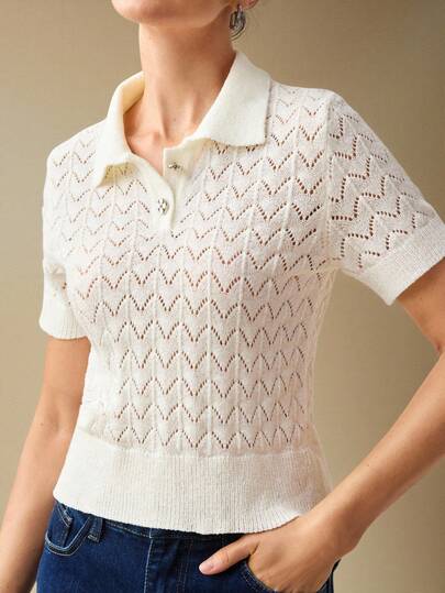 BizChic 2025 Autumn/Winter New White Pointelle Knit Cardigan, Single-Breasted Metal Button Lapel Collar Sweater, Retro Chic Elegant Urban Commute Everyday Versatile Romantic Casual 90s Christmas New Year, Thanksgiving Party Beach Graduation Fashion Stylish, Suitable For Wedding Guest, Host, Date, Party, Concert, Brunch, Airport, Multi-Occasion