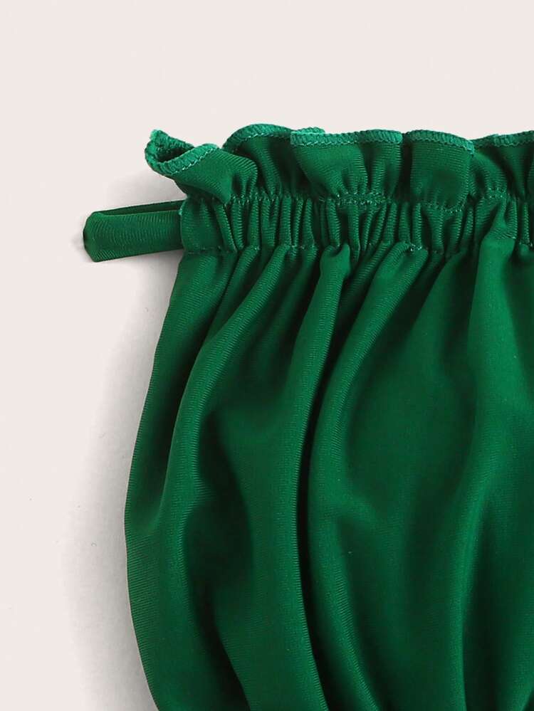 Summer Beach Ruched Lettuce Trim Bandeau Bikini Set