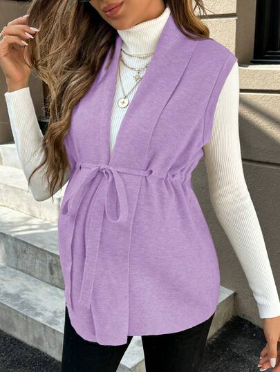 SHEIN 休闲纯色抽绳系带孕妇毛衣背心