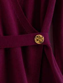 GlowEve New Elegant Button Decor Pullover Sweater, Minimalist European & American Style Fashion Knit Top - Burgundy - View 5