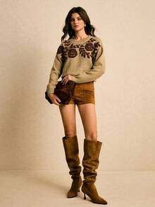 Poéselle Casual Retro Round Neck Long Sleeve Women Sweater In Fall/Winter,Fall - Khaki - View 6
