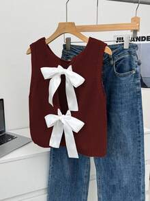 Elamini Casual And Fashionable Knitted Vest, Suitable For Daily Wear - Burgundy - View 5