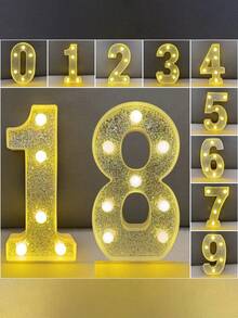 1 套 1-100 年 LED 银色闪光生日数字灯、订婚/婚礼/周年纪念数字灯、生日派对装饰灯 - 銀色 - 查看 1