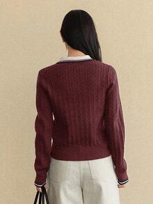 Dazy-Less 女士休闲针织毛衣，秋冬新款商务休闲女装 - 酒紅色 - 查看 3